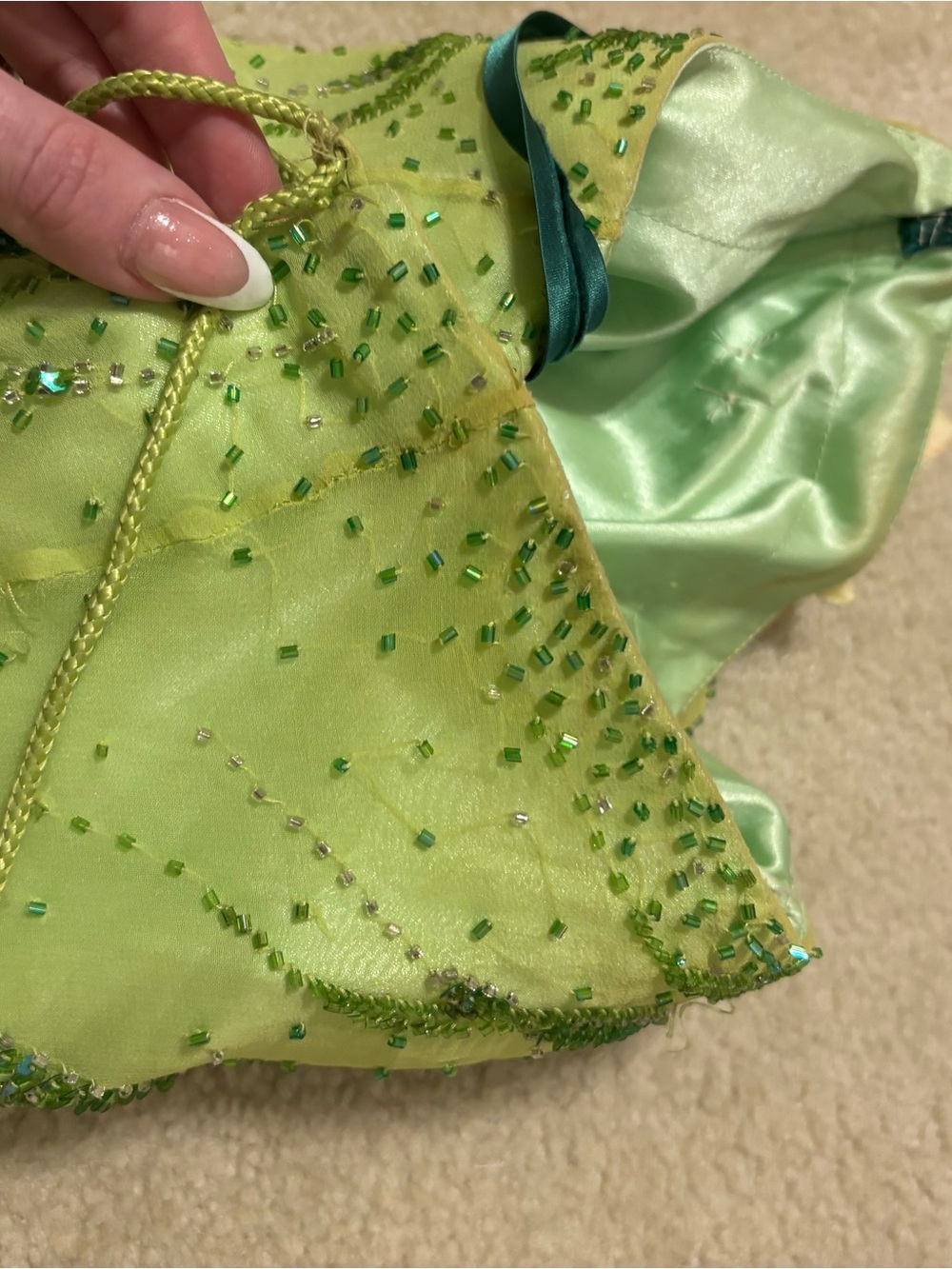 Silk Fairy Lime Green Beaded Maxi Dress with Floral Accents - Picture 12 of 15